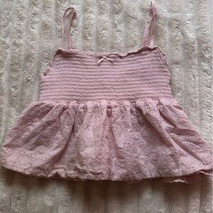 Pink Eyelet Smocked Top